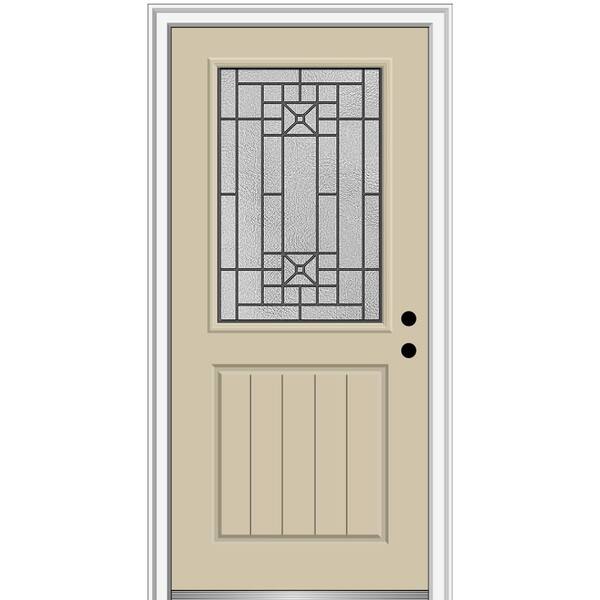 MMI Door 32 in. x 80 in. Courtyard Left-Hand 1/2 Lite Decorative Painted Fiberglass Smooth Prehung Front Door, 4-9/16 in. Frame