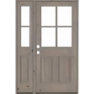 46 in. x 80 in. Knotty Alder Right-Hand/Inswing 4-Lite Clear Glass Grey Stain Wood Prehung Front Door with Left Sidelite