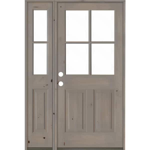 Krosswood Doors 50 in. x 80 in. Knotty Alder Right-Hand/Inswing 4-Lite Clear Glass Grey Stain Wood Prehung Front Door with Left Sidelite
