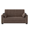 Front view of a brown sofa bed with armrests.