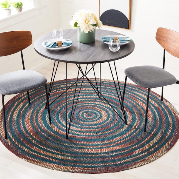 Braided Blue/Green Doormat 3 ft. x 3 ft. Striped Round Area Rug