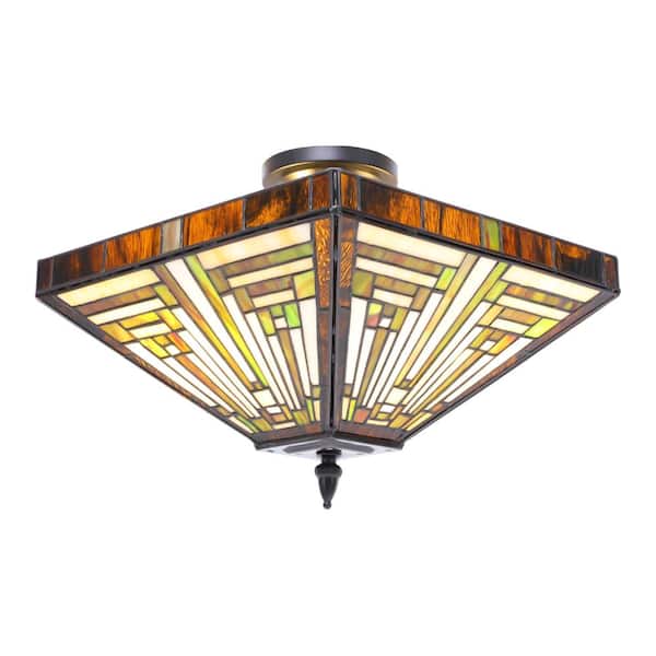 OUKANING 13.78 in. 2-Light Vintage Elegant Multi-Colored Stained