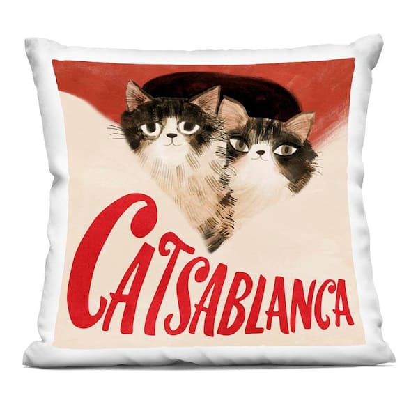 Catsablanca Funny Retro Film Red Print Zipper Polyester 18 in. x 18 in. Throw Pillow