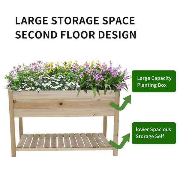48.5 in. W x 24.4 in. D x 30 in. H Wood Raised Garden Bed Planter Box with Feet and Storage Racks