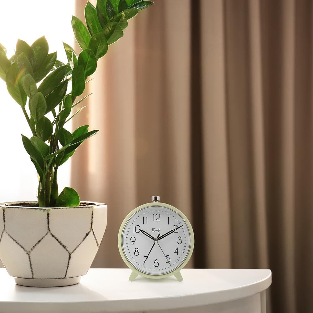 Light Green Metal Analog Alarm Clock with Glass Face