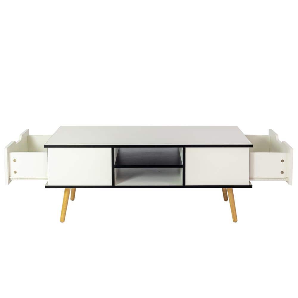 43.3 in. W x 19.7 in. D x 18 in. H White Wood Linen Cabinet with Cofffee Ta