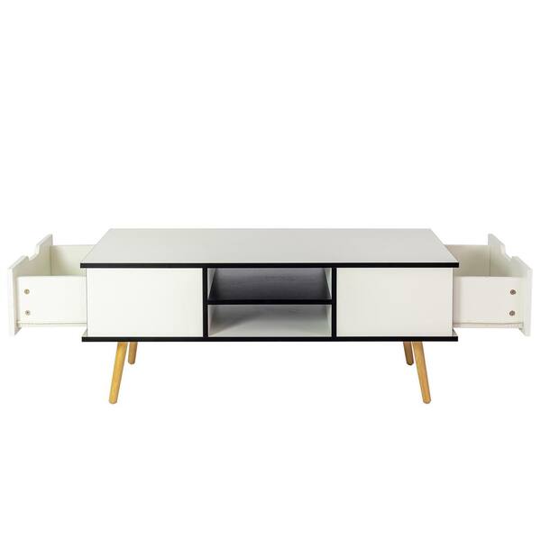 Unbranded 43.3 in. W x 19.7 in. D x 18 in. H White Wood Linen Cabinet with Cofffee Table and Wood Legs for Living Room