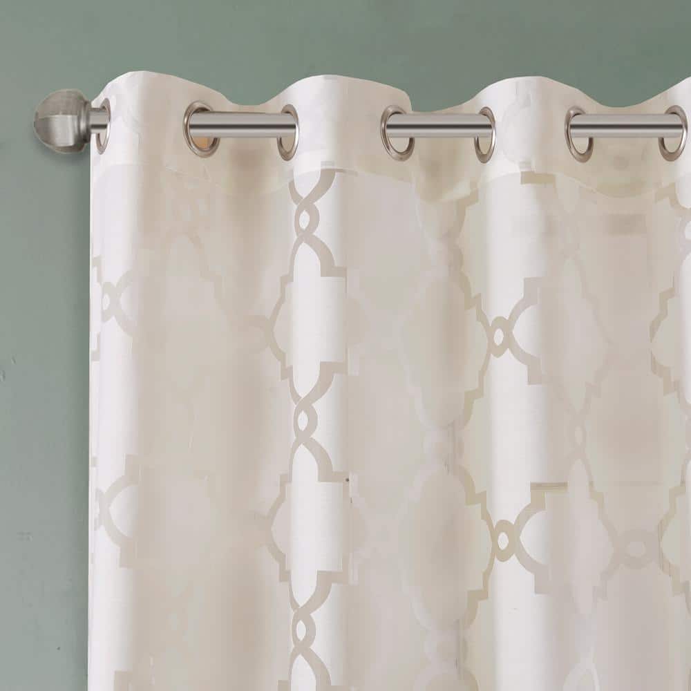Ivory Sheer Grommet Burnout Fretwork Curtain Panel