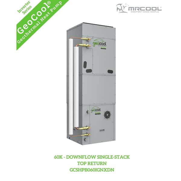 GeoCool Geothermal 60k BTU 5-Ton Vertical Downflow Single-Stack System with Quick Connect Line Set-Top Return