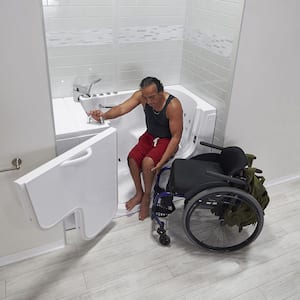 Wheelchair Transfer32 52 in. Walk-In Whirlpool and MicroBubble Bathtub in White, Fast Fill Faucet,Heated Seat,Dual Drain