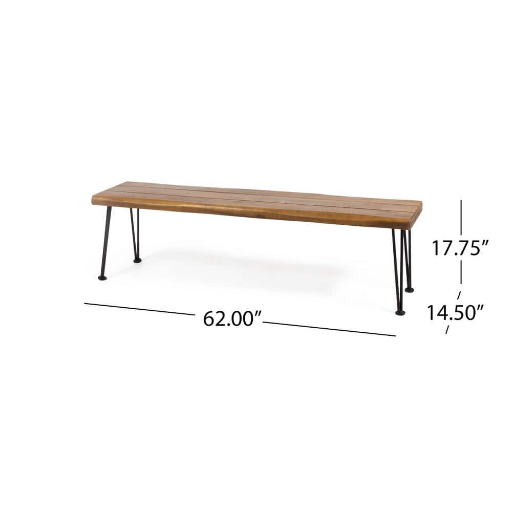 Rustic Teak and Black Iron 62" Hairpin Leg Bench