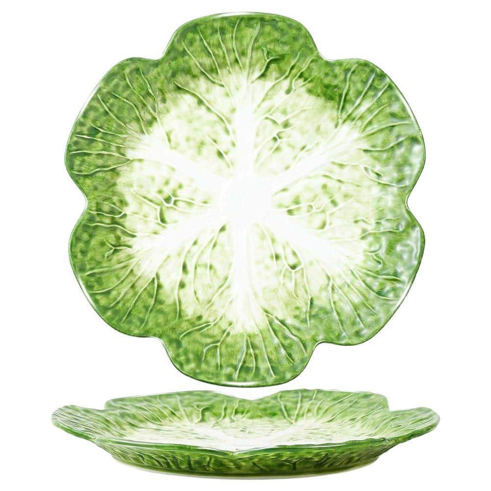 JFVKAF Green Cabbage Texture Round Ceramic Salad Plate Porcelain