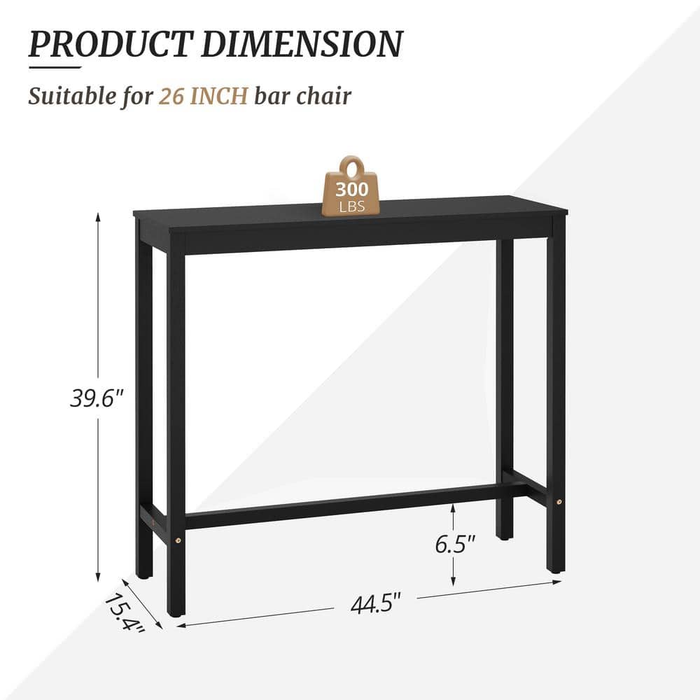 45" Black Acacia Wood Counter Height Bar Table