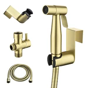 Single-Handle Bidet Faucet with Sprayer Holder, Solid Brass T-Valve Adapter and Flexible Bidet Hose in Brushed Gold