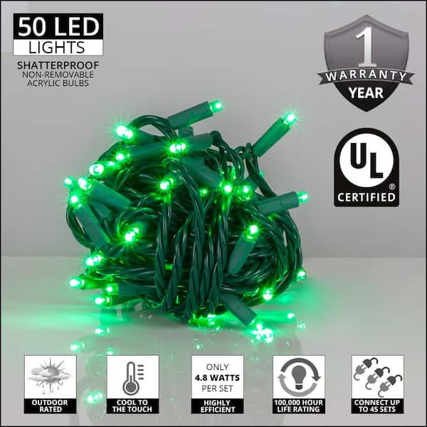 Set of 50 Warm White LED Wide Angle Christmas Lights - White Wire