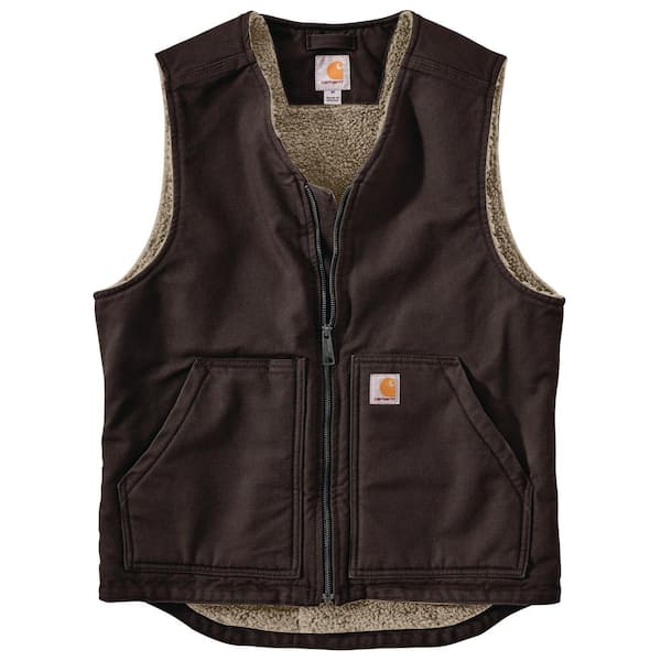 Carhartt Men's 3 X-Large Dark Brown Cotton Relaxed Fit Washed Duck Sherpa-Lined Vest