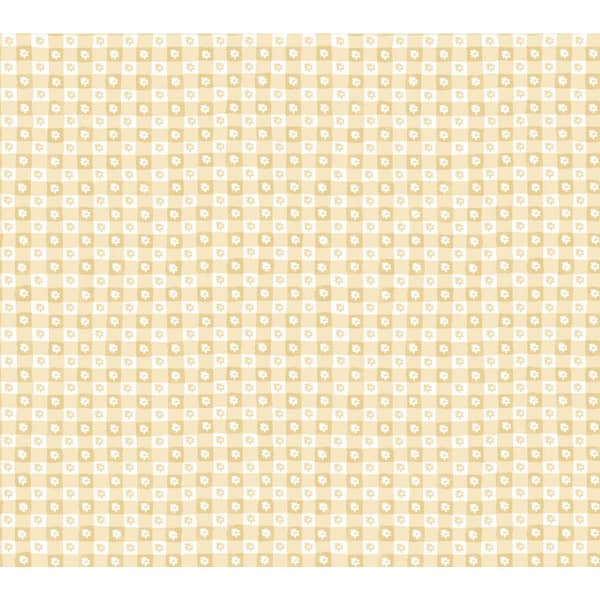 Daisy Gingham Yellow Floral Check Premium Peel and Stick Wallpaper