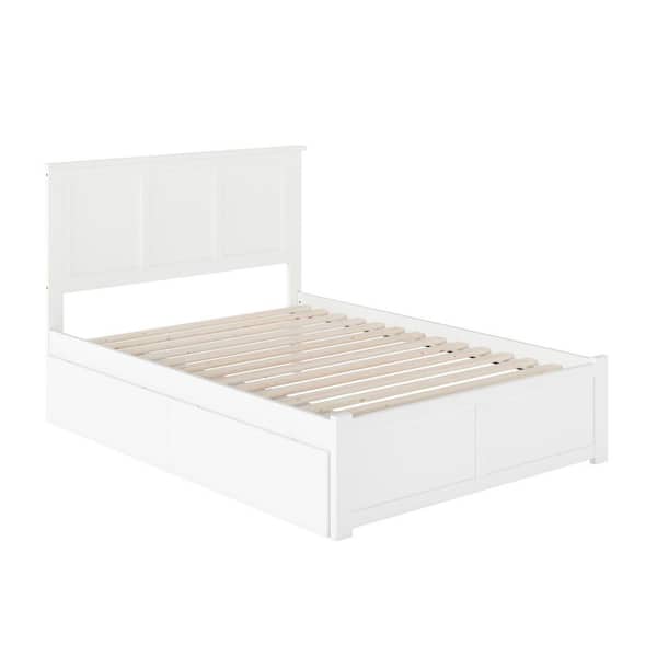 Madison White Full Solid Wood Storage Platform Bed with Flat Panel Foot Board and 2 Bed Drawers