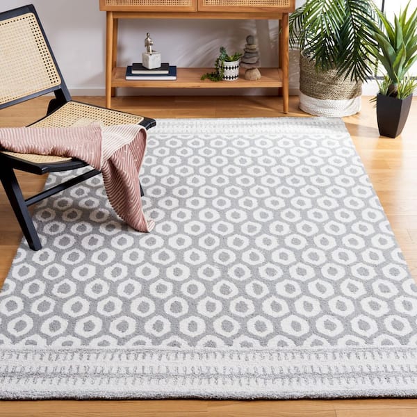 Capri 6 ft. x 9 ft. Ivory/Gray Border Lattice Area Rug