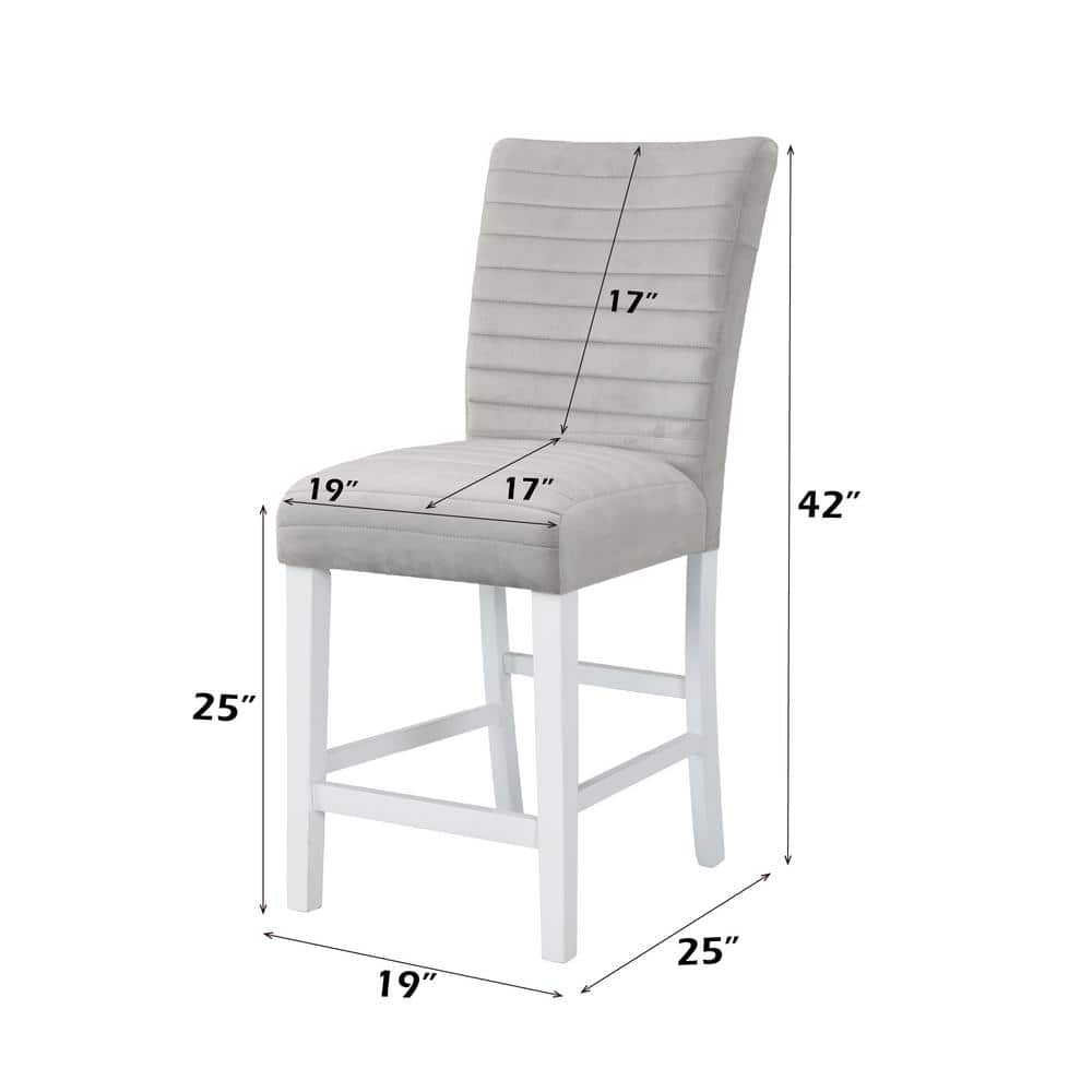 Elizaveta Gray Velvet and White Wood Counter Chair Set