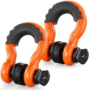 2 Pack 3/4 in. D-Ring Shackle Steel Cable 28.5 T Break Strength Heavy Duty Off Road Vehicle Shackle Chains Orange