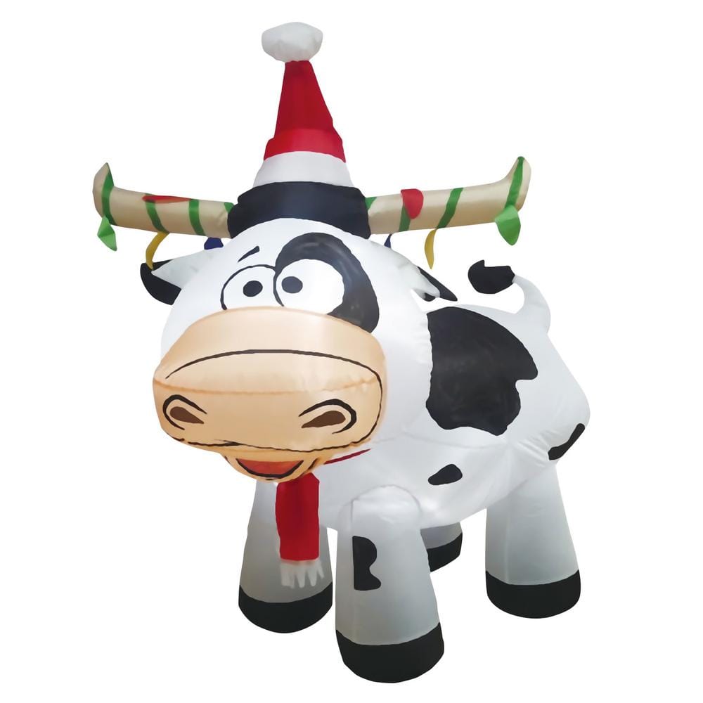 Inflatable Cow Tangled in Christmas Lights w/LED Lights