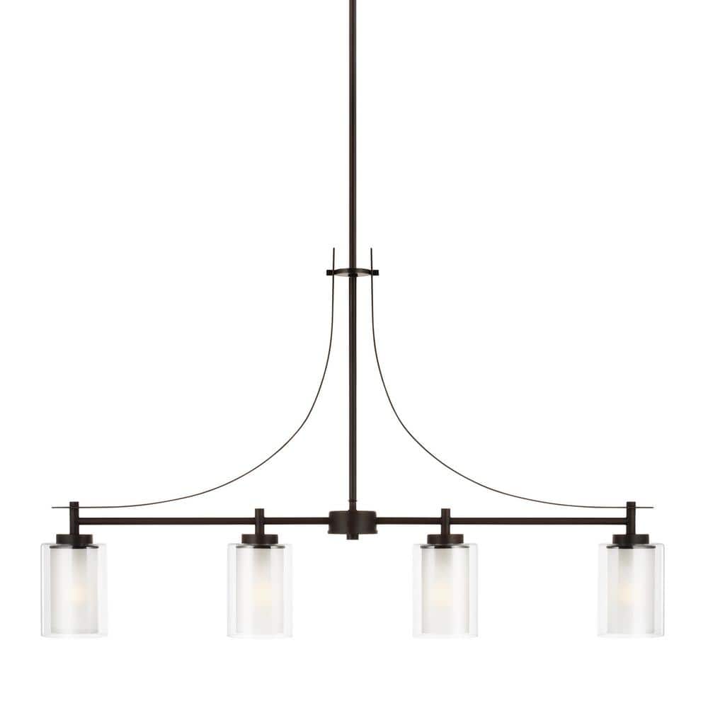 Elmwood Park Bronze 4-Light Island Pendant with Satin Etched Glass
