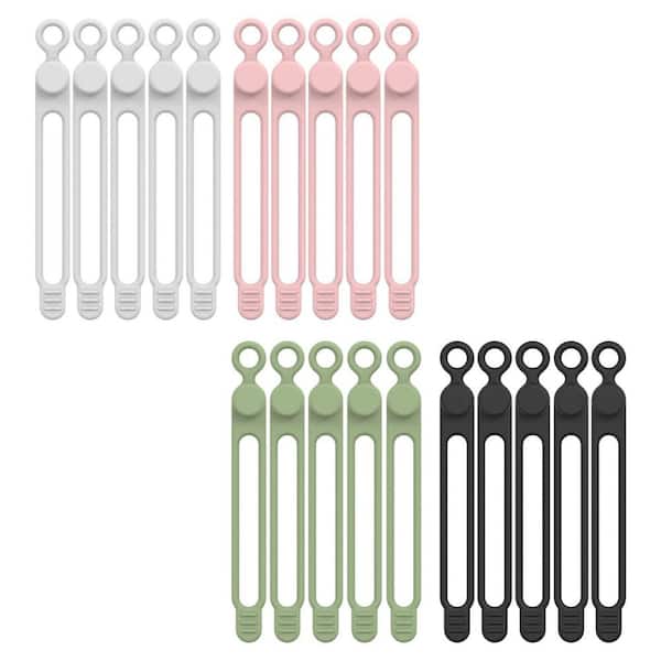Silicone Cable Ties Reusable Cable Management Organizer Multipurpose Cord Organizer Black White Pink Green 20 Pack