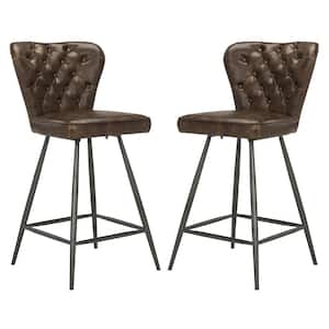 Ashby 25.98 in. High Back Brown and Black Metal Swivel Counter Stool (Set of 2)
