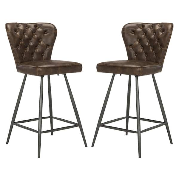 SAFAVIEH Ashby 25.98 in. High Back Brown and Black Metal Swivel Counter Stool (Set of 2)