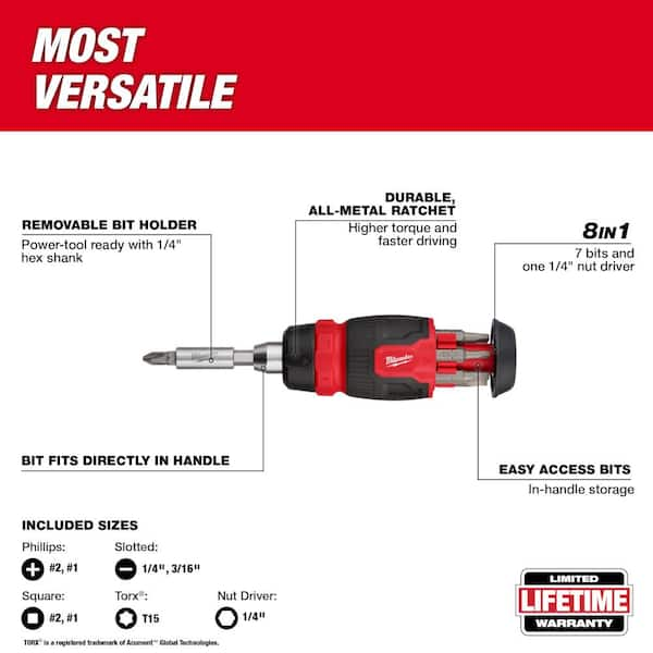 Milwaukee Round 48-22-2881 13-in-1 Cushion Grip Screwdriver, 7.5