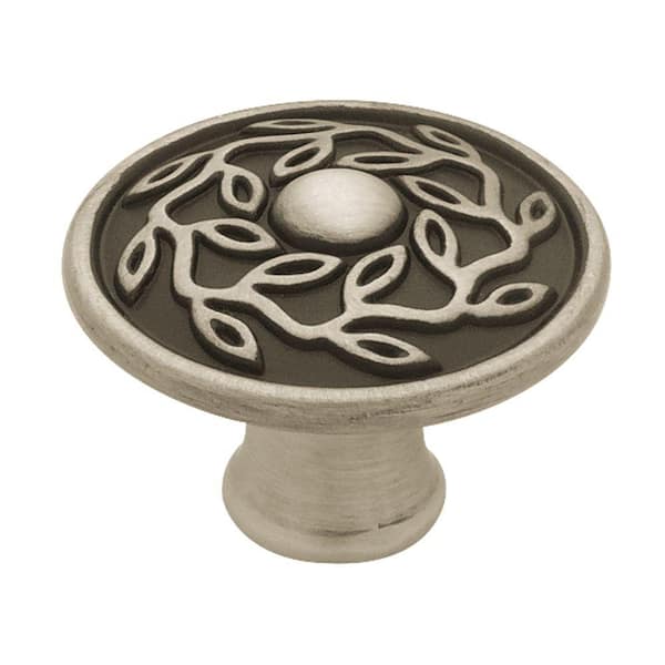 Liberty Leaf and Vine 1-1/2 in. (38 mm) Brushed Satin Pewter and Black Round Cabinet Knob
