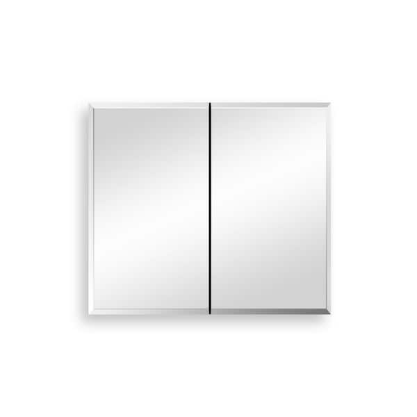 Tileon 30 in. W x 26 in. H Medium Rectangular Silver Aluminum Recessed/Surface Mount Medicine Cabinet with Mirror