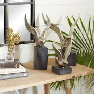 Silver Polystone Bird Sculpture (Set of 3)