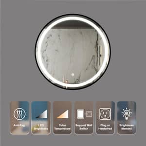 Waterproof Energy Saving Dimmable 32 in. W x 32 in. H Round Metal Framed Anti-Fog Wall Bathroom Vanity Mirror in Black