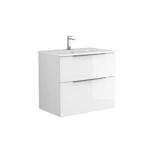 Dalia 28 in. W x 18.1 in. D x 23.8 in. H Single Sink Wall Mounted Bath Vanity in Gloss White with White Ceramic Top