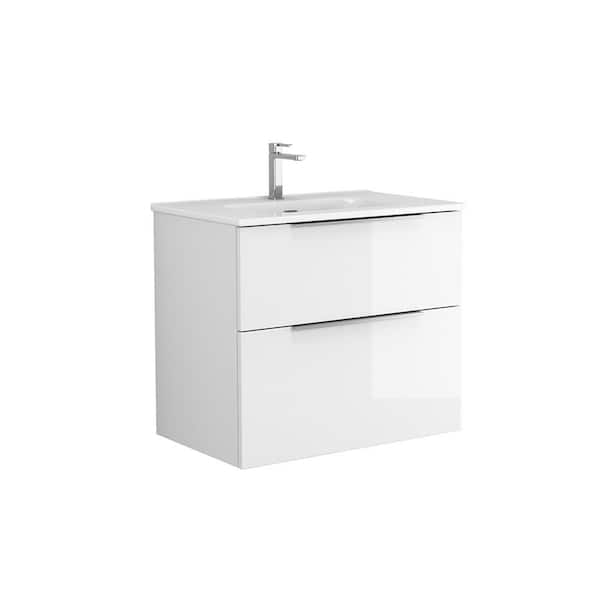 Dalia 28 in. W x 18.1 in. D x 23.8 in. H Single Sink Wall Mounted Bath Vanity in Gloss White with White Ceramic Top