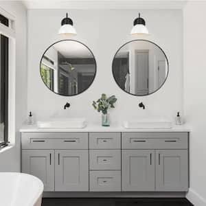 23.5 in. W x 23.5 in. H Metal Framed Flushmount Round Decorative Accent Bathroom Vanity Mirror with Black Frame