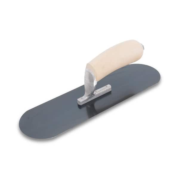 MARSHALLTOWN 14 in. x 4 in. Fully Rounded Exposed Rivet Blue Steel Pool Trowel - Wood Handle