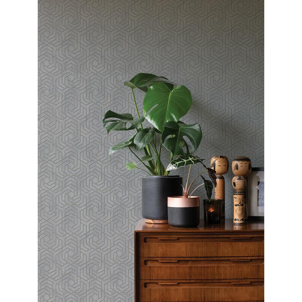 Tama Grey and Gold Geometric Vinyl Wallpaper
