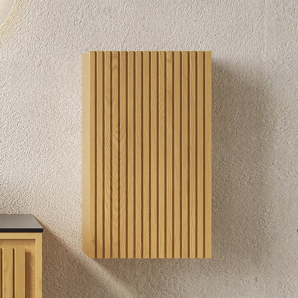 14 in. W x 12 in. D x 24 in. H Light Oak Brown Linen Cabinet