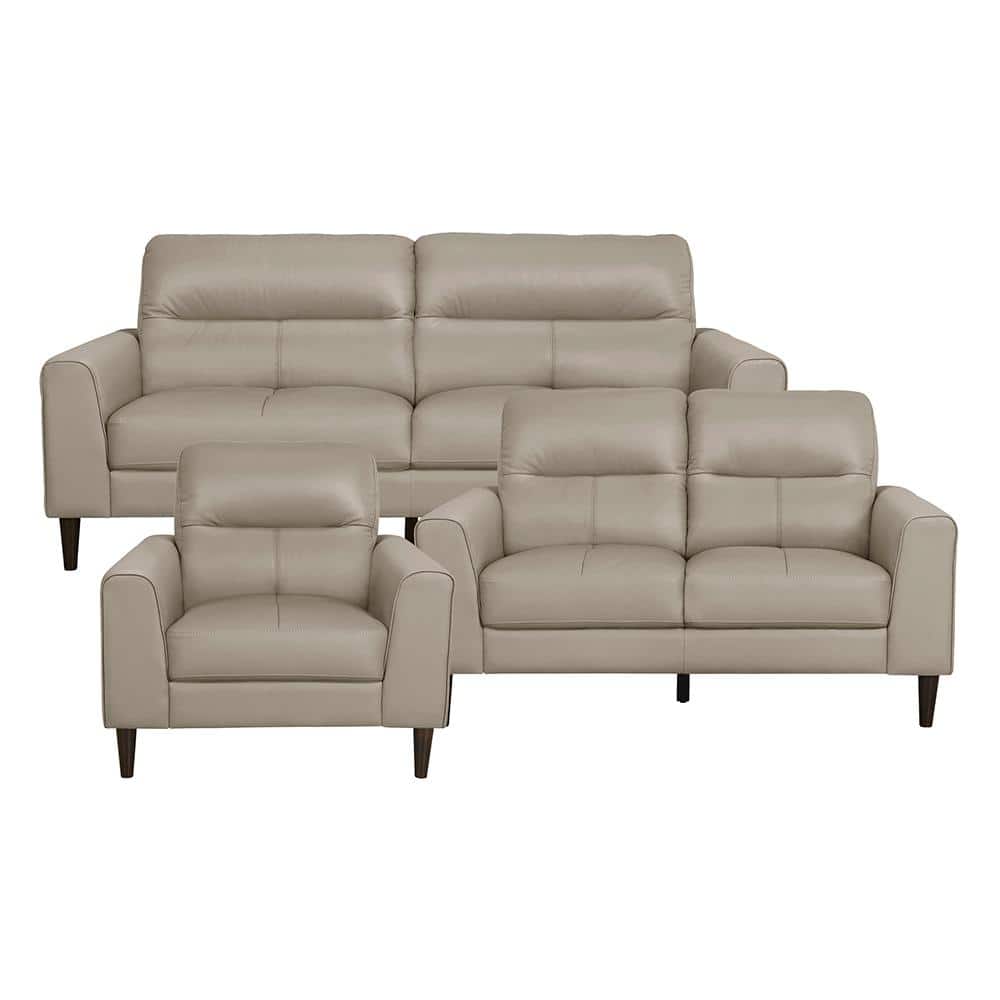 Milford 76 in. W. Straight Arm Leather Rectangle 3-Piece Living Room Sofa S