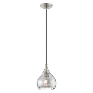 Midand 1-Light Brushed Nickel Mini Pendant with Smoke Glass