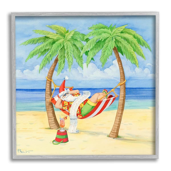 Stupell Industries Santa on Beach Hammock by Paul Brent 1-Piece Framed Graphic Print Nature Poster Art Print 12 in. x 12 in.