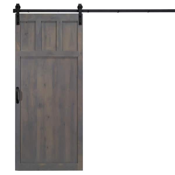 Craftsman 42 in. x 84 in. Ash Gray Alder Wood Interior Barn Door Slab with Sliding Door Hardware Kit