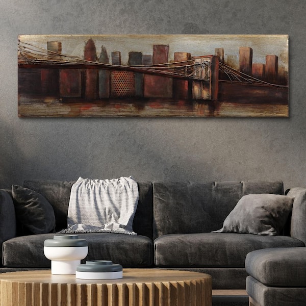 22 in. x 72 in. "Bridge to the City 1" by EAD Art Coop Mixed Media Iron Hand Painted Dimensional Wall Art