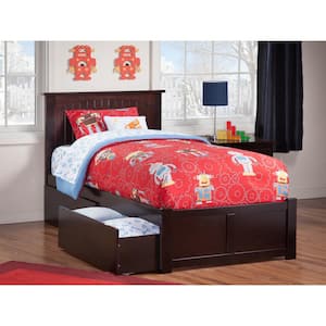 Nantucket Espresso Twin XL Solid Wood Storage Platform Bed with Flat Panel Foot Board and 2 Bed Drawers