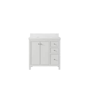 Chicago 36 in. Single Sink Freestanding White Bath Vanity with Empira White Qt. Top Unassembled