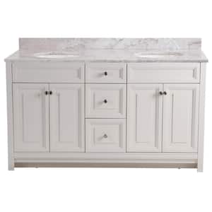Brinkhill 61 in. W x 22 in. D Bathroom Vanity in Cream with Stone Effect Vanity Top in Winter Mist with White Sink