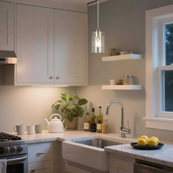 Modern 1-Light Silver Nickel Cylinder Mini Pendant Light with Clear Seeded Glass Shade for Dining Room, Kitchen, Bedroom